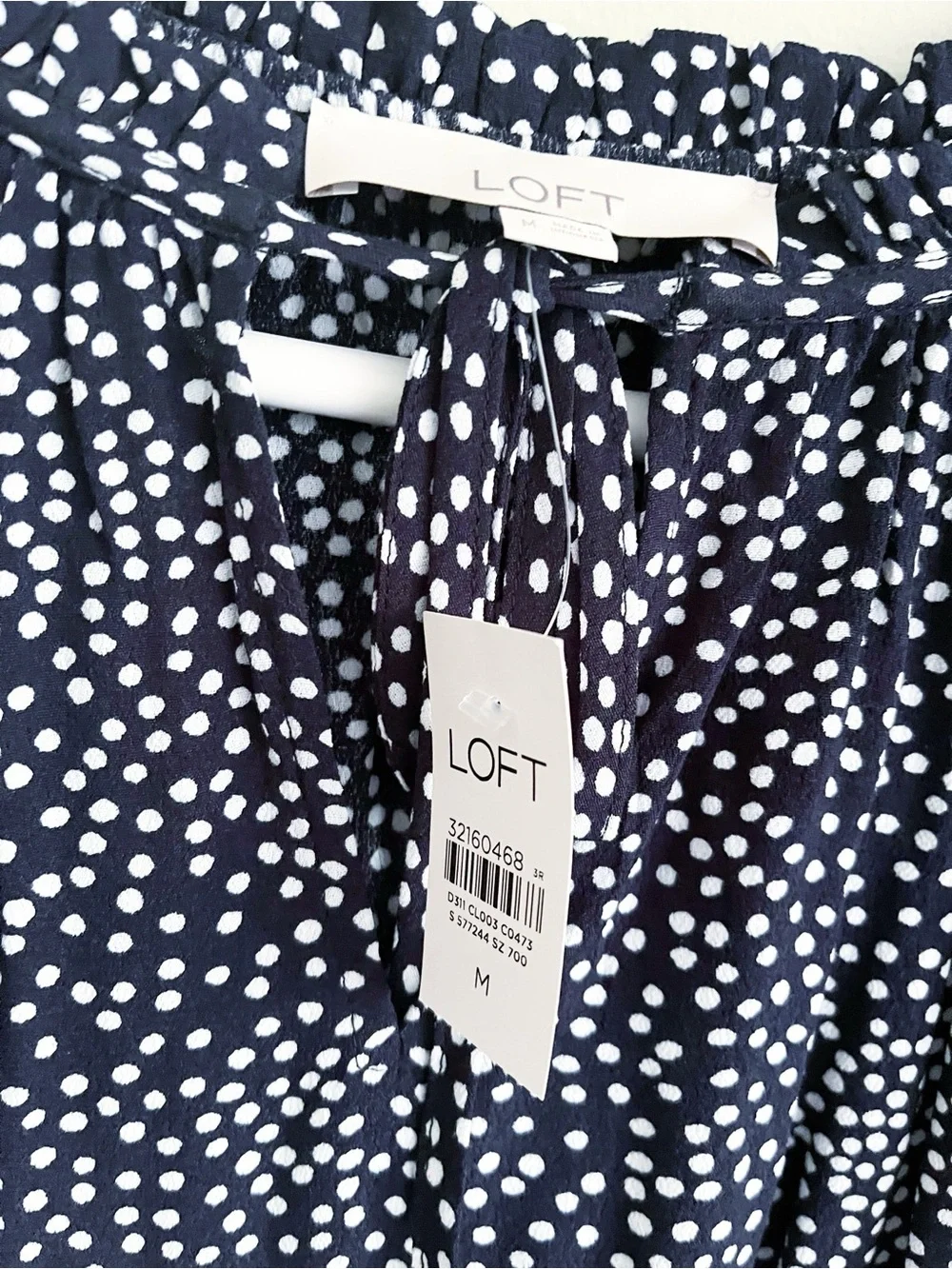 Loft NWT navy blue polkadot blouse